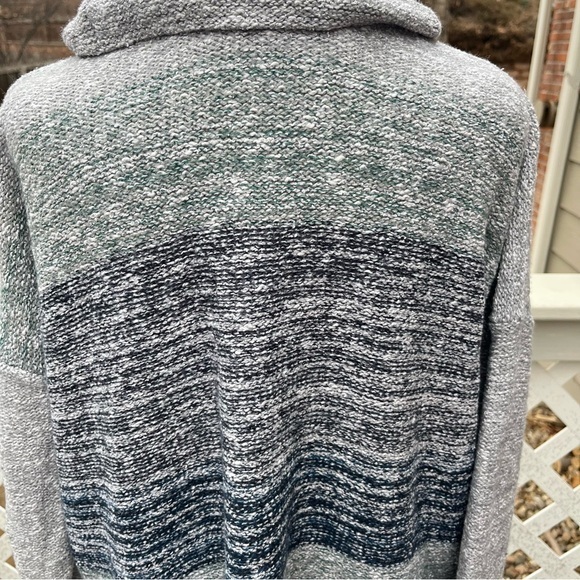 J Jill Cowl‎ Neck 3/4 Sleeve Medium Gray Blue Striped Tunic Sweater Wool Blend - Picture 8 of 11